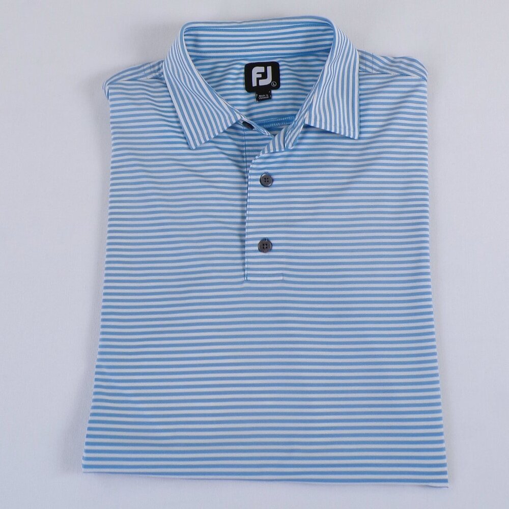 FootJoy Aqua Blue Striped Golf Polo Stretch - Men's Large - Stretch - Beautiful